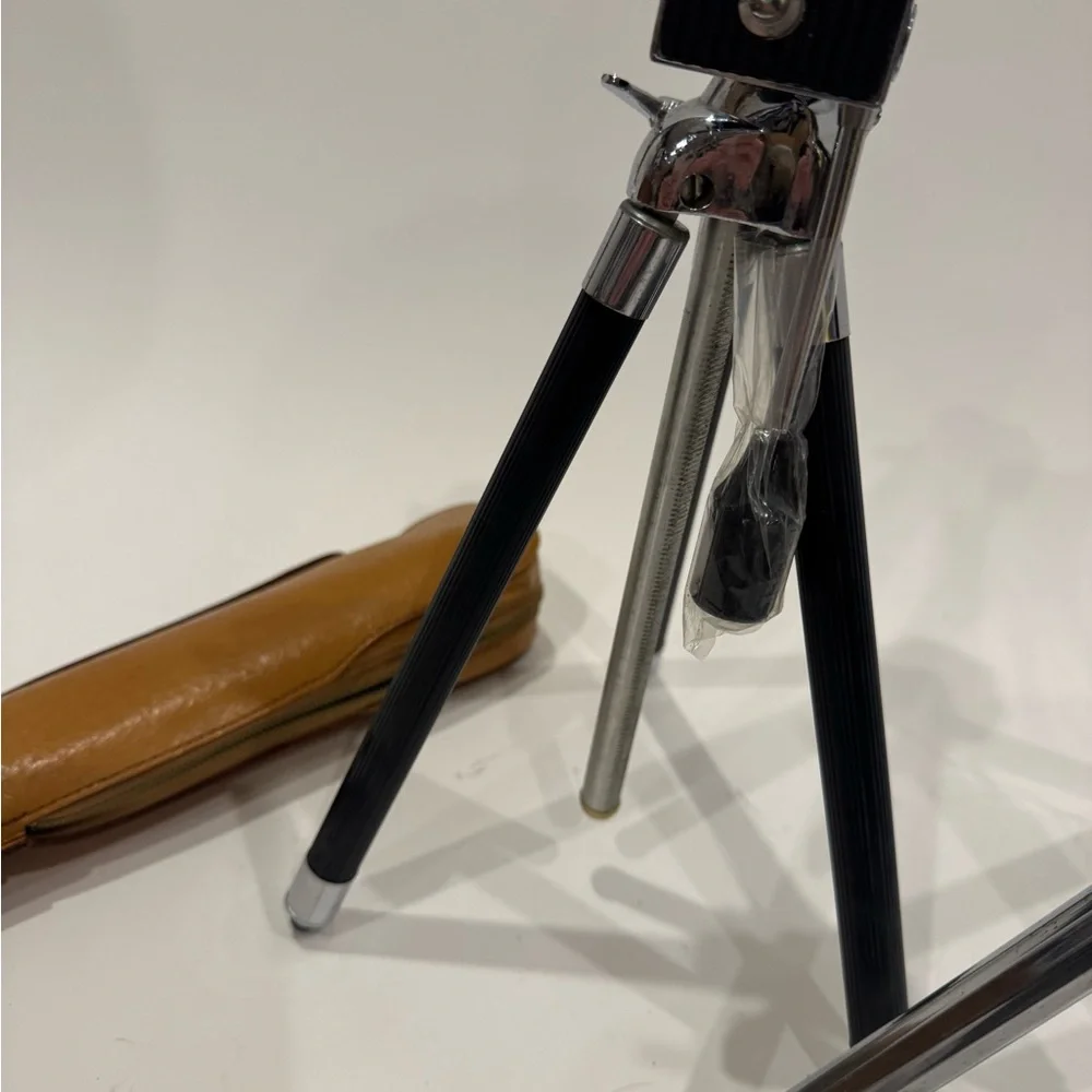 Vintage Compact Silver Sunset and Black Japan Made Tripod Set. With original bag